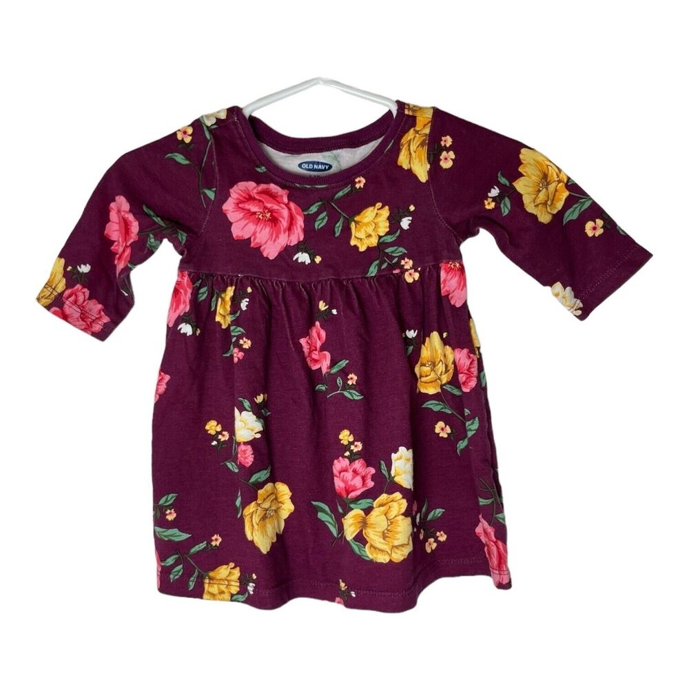 Old Navy Burgundy Floral Long Sleeve Dress Baby Girl 0-3 Months